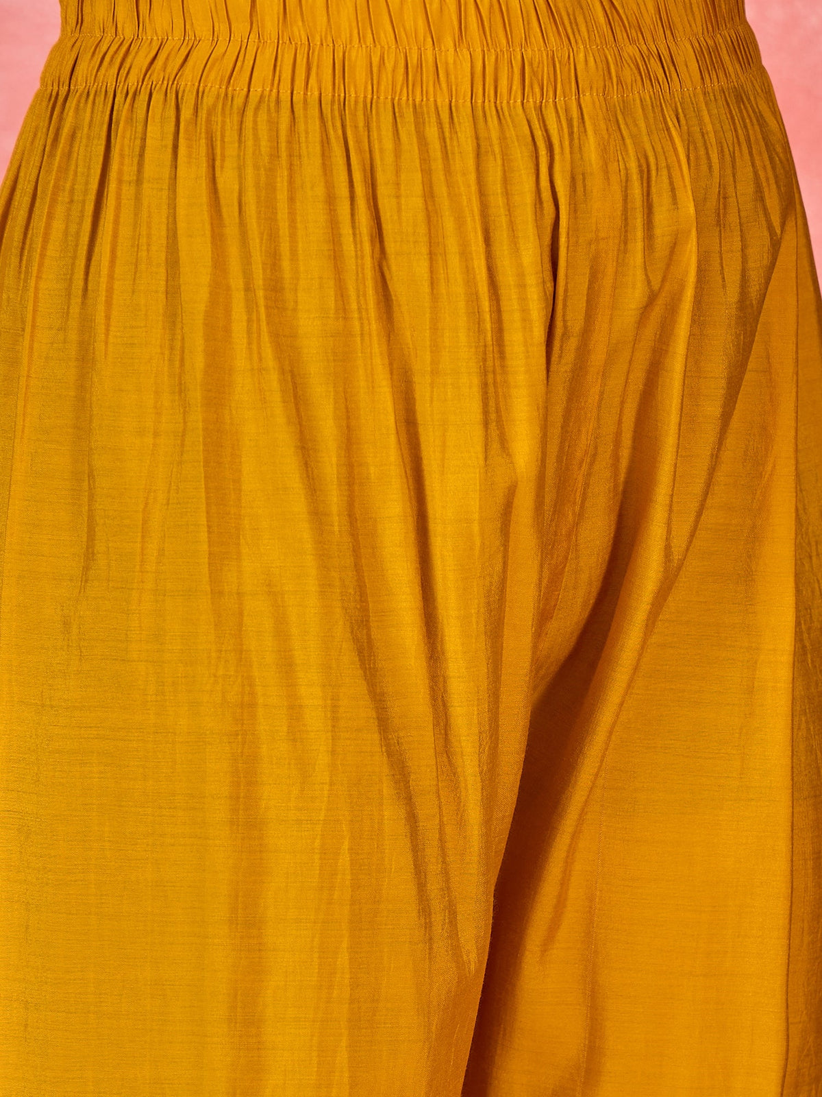 Yellow Silk Embroidered Readymade Kurta Set with V-Neck