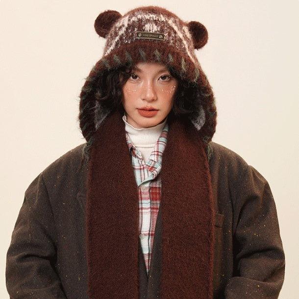 Women's Cute Bear Ear Knitted Winter Beanie Hat