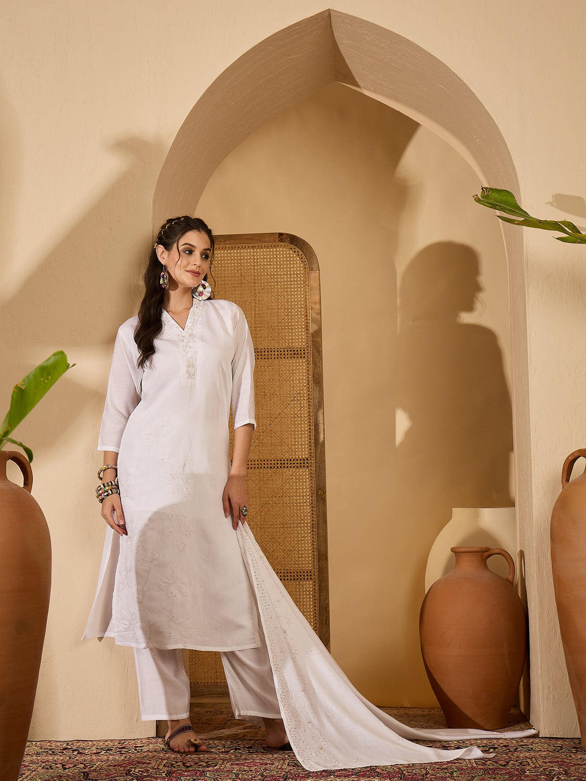 Ivory White Silk Embroidered Kurta Set - Elegant Ethnic Wear