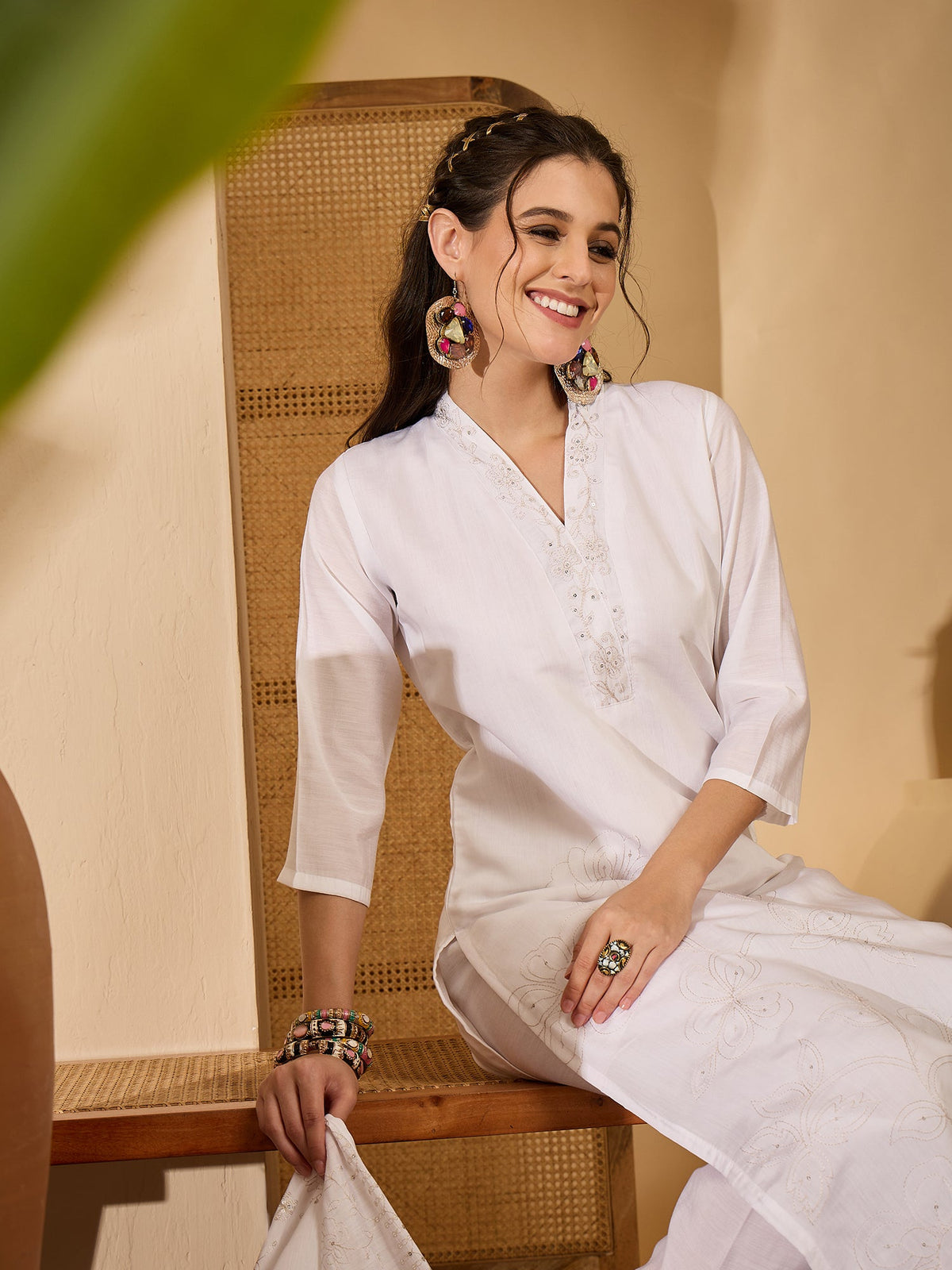 Ivory White Silk Embroidered Kurta Set - Elegant Ethnic Wear