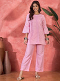 Vibrant pink cotton embroidered ethnic co-ord kurta set