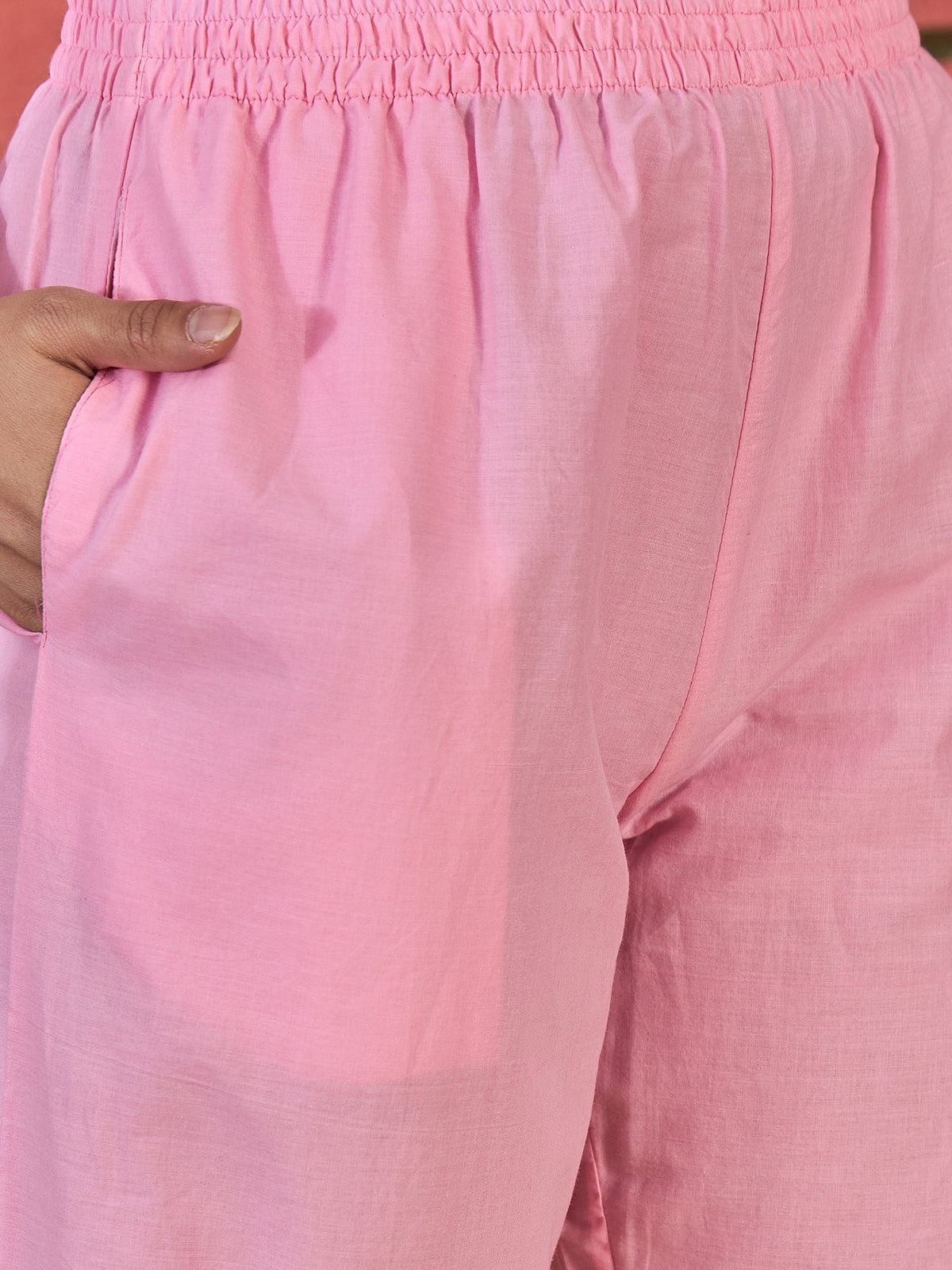Pink Cotton Embroidered Ethnic Co-ord Kurta Set