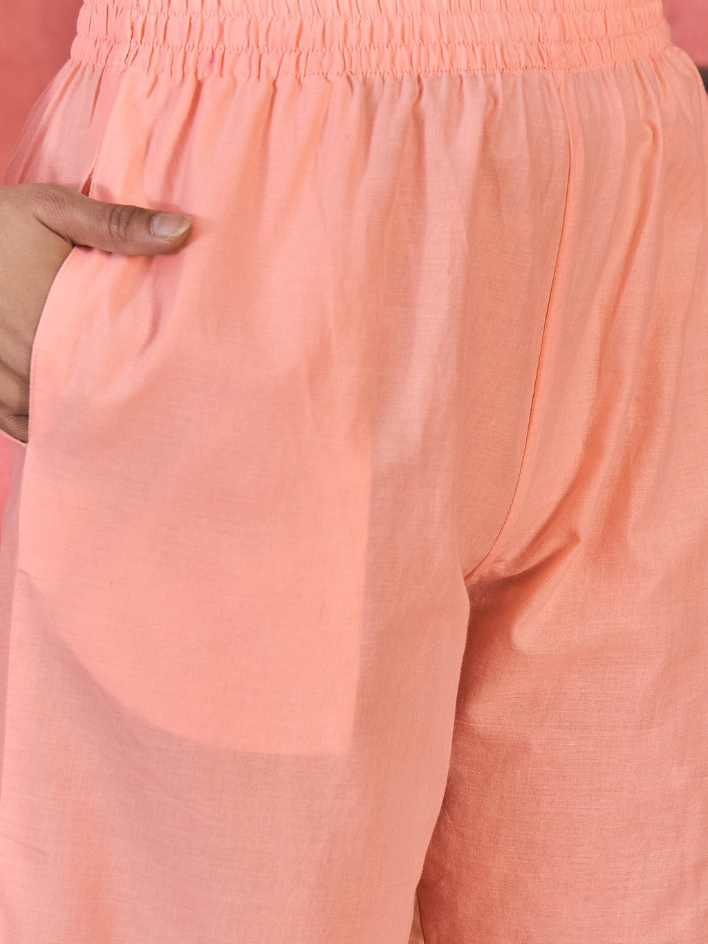 Peach Cotton Embroidered Readymade Ethnic Co-ord Set
