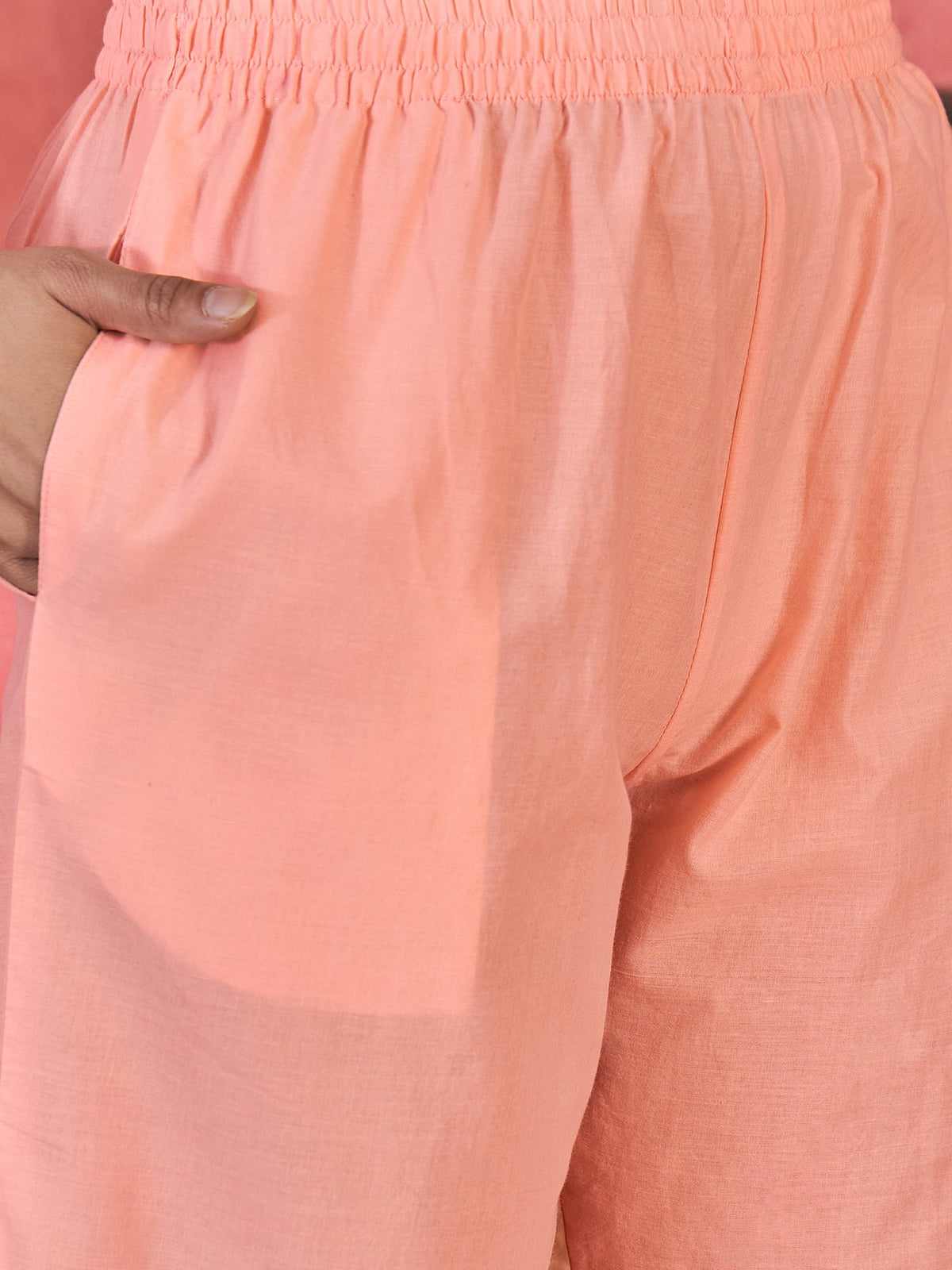 Peach Cotton Embroidered Readymade Ethnic Co-ord Set