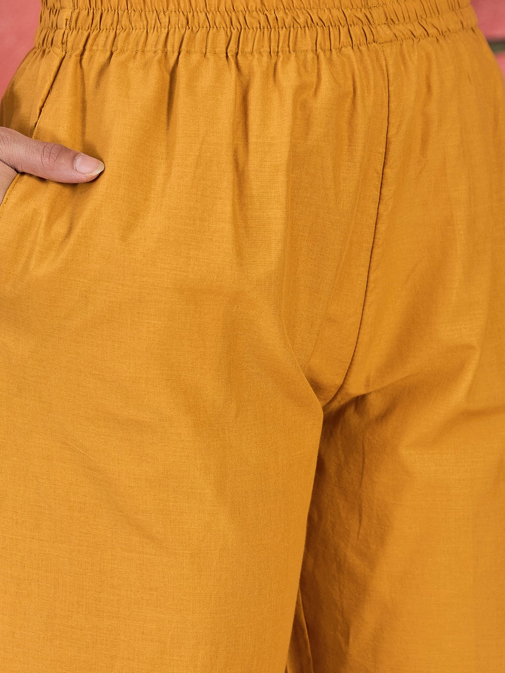 Mustard Cotton Embroidered Ethnic Co-ord Kurta Set