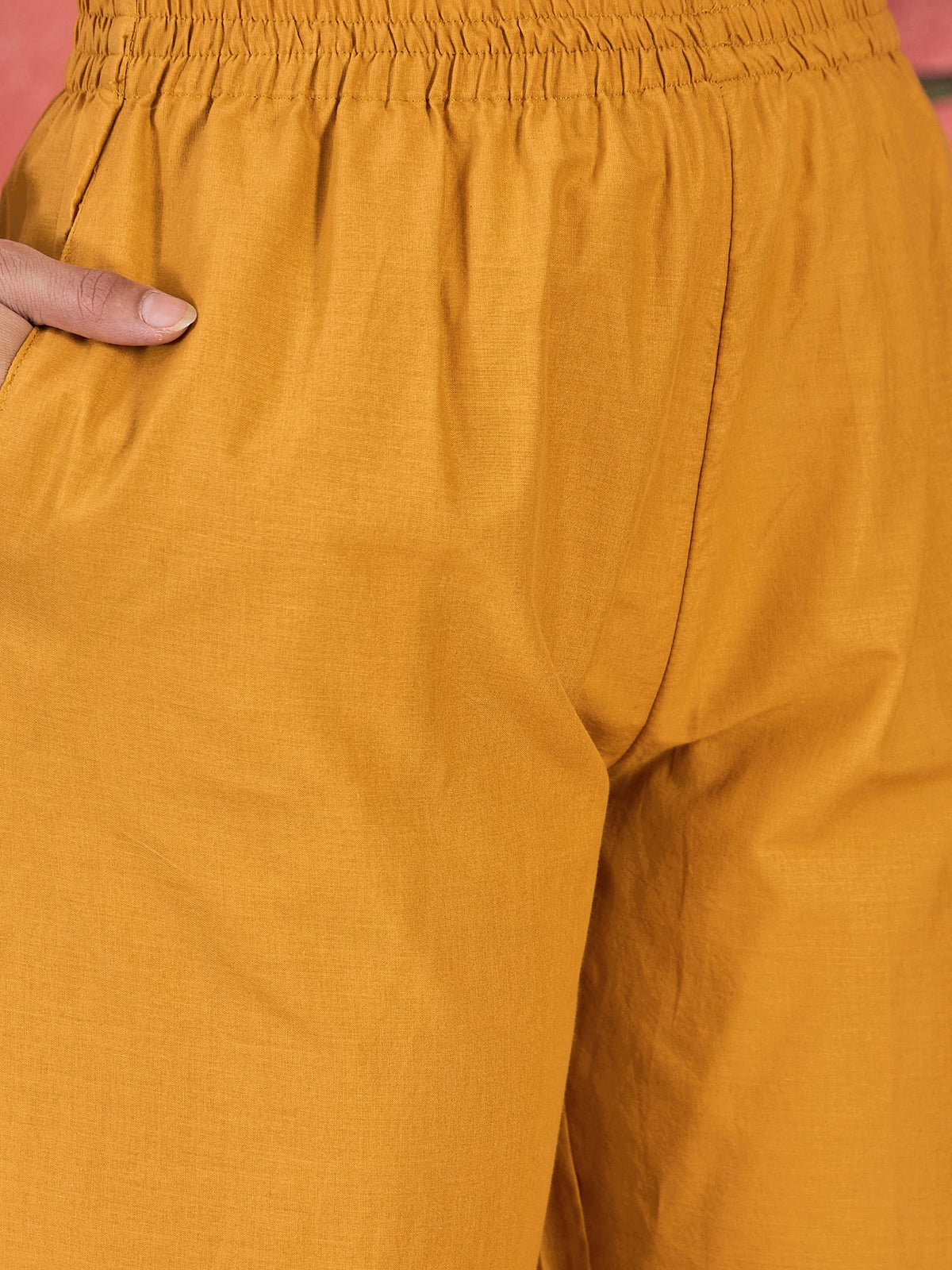 Mustard Cotton Embroidered Ethnic Co-ord Kurta Set