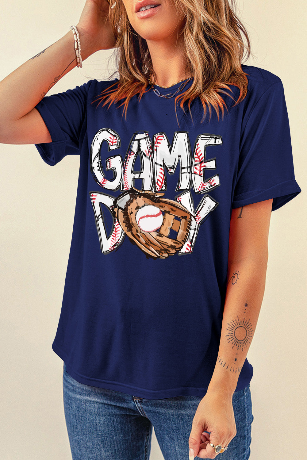 Blue GAME DAY TOUCH DOWN Graphic T Shirt for Football Season