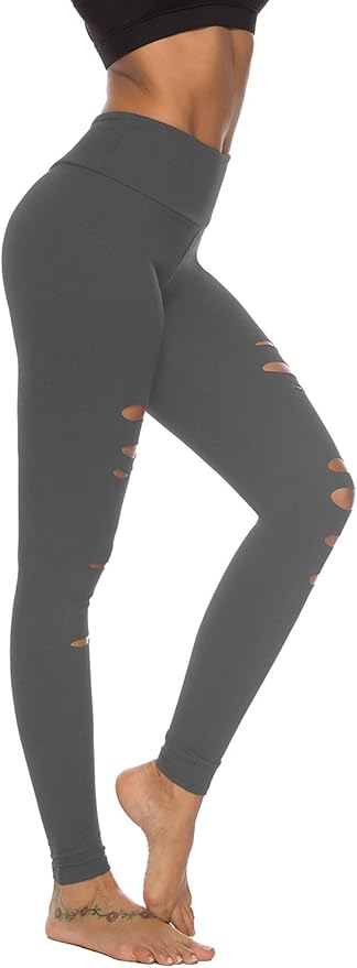 DIBAOLONG Womens High Waist Yoga Pants Cutout Ripped Tummy Control Workout Running Yoga Skinny Leggings