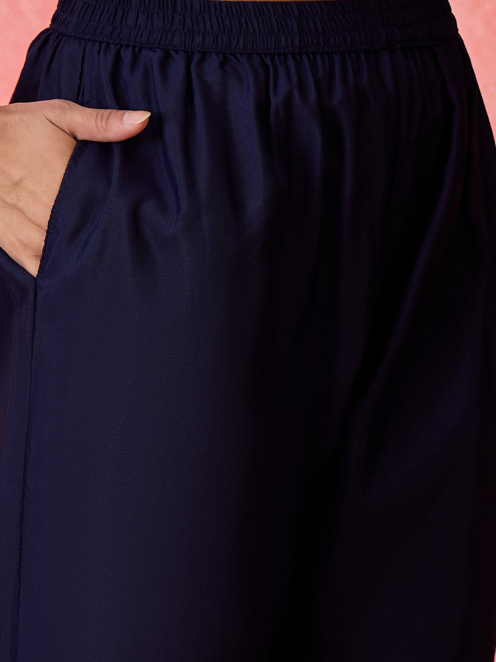 Navy Blue Silk Kaftan-Style Printed Readymade Kurta Set