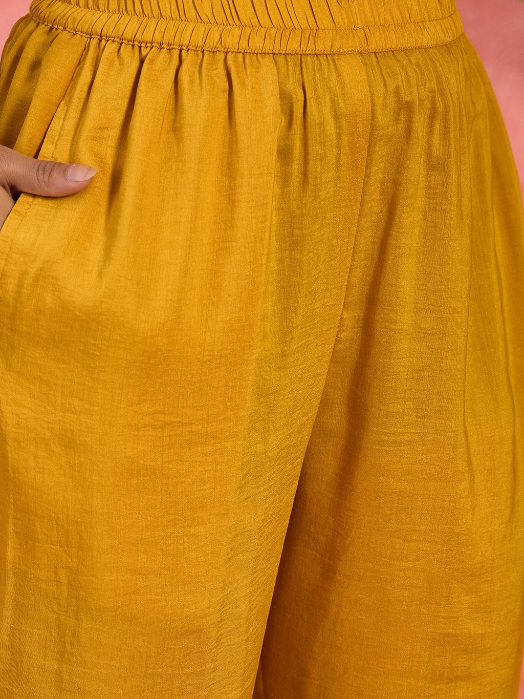 Mustard Silk Embroidered Kaftan-Style Kurta Set