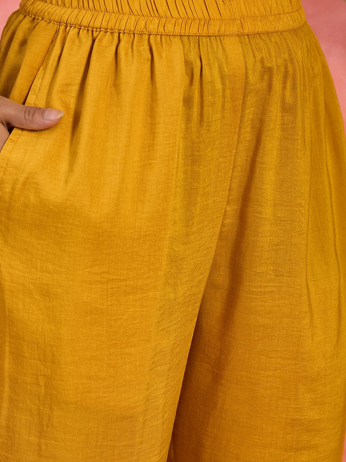 Mustard Silk Embroidered Kaftan-Style Kurta Set