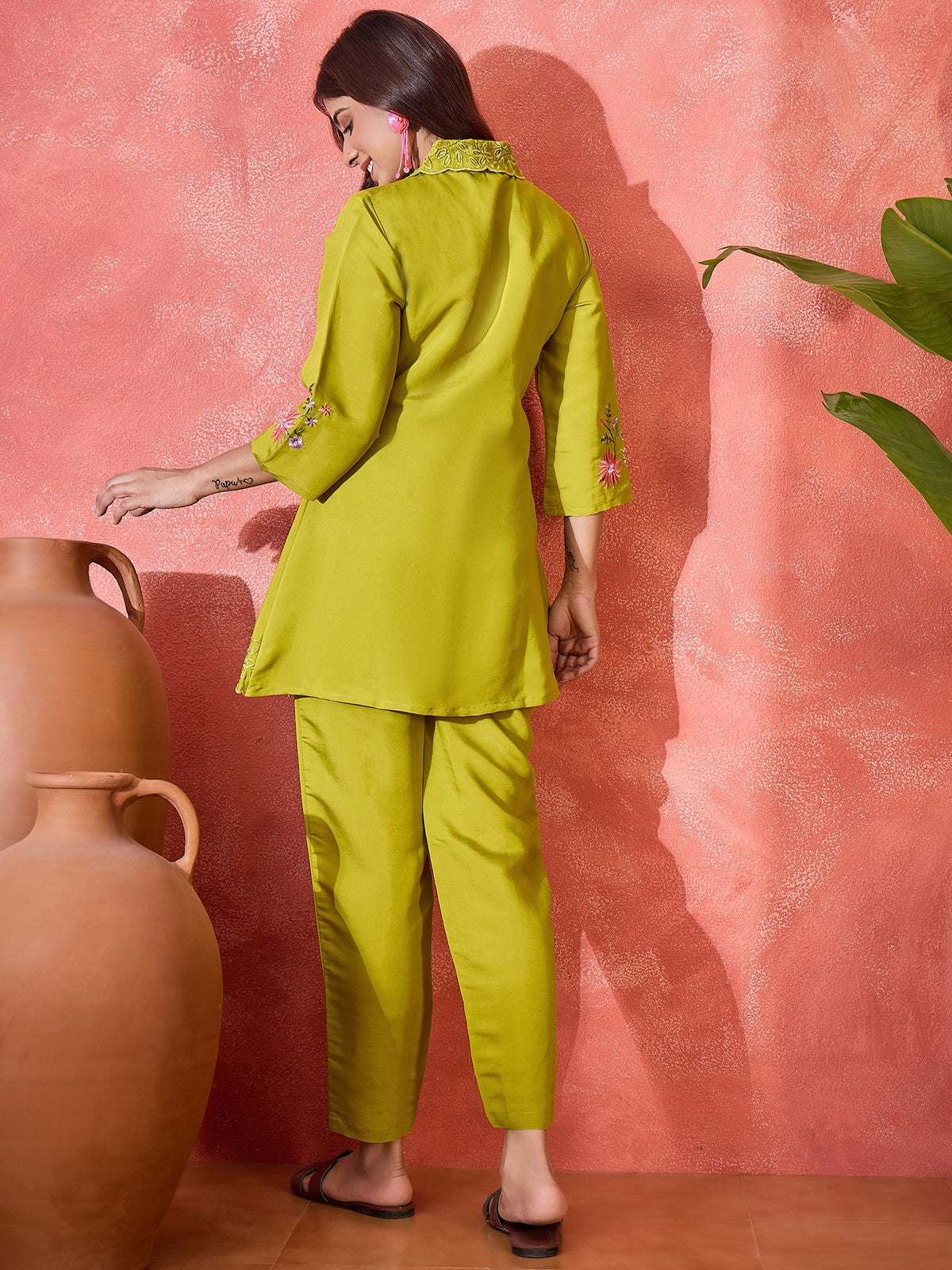 Green Silk Embroidered Kaftan Kurta Set - Elegant Ethnic Wear