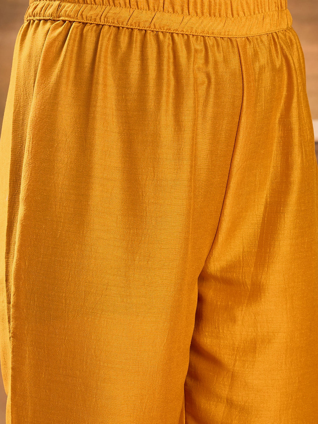 Mustard Silk Embroidered Kaftan Kurta Set