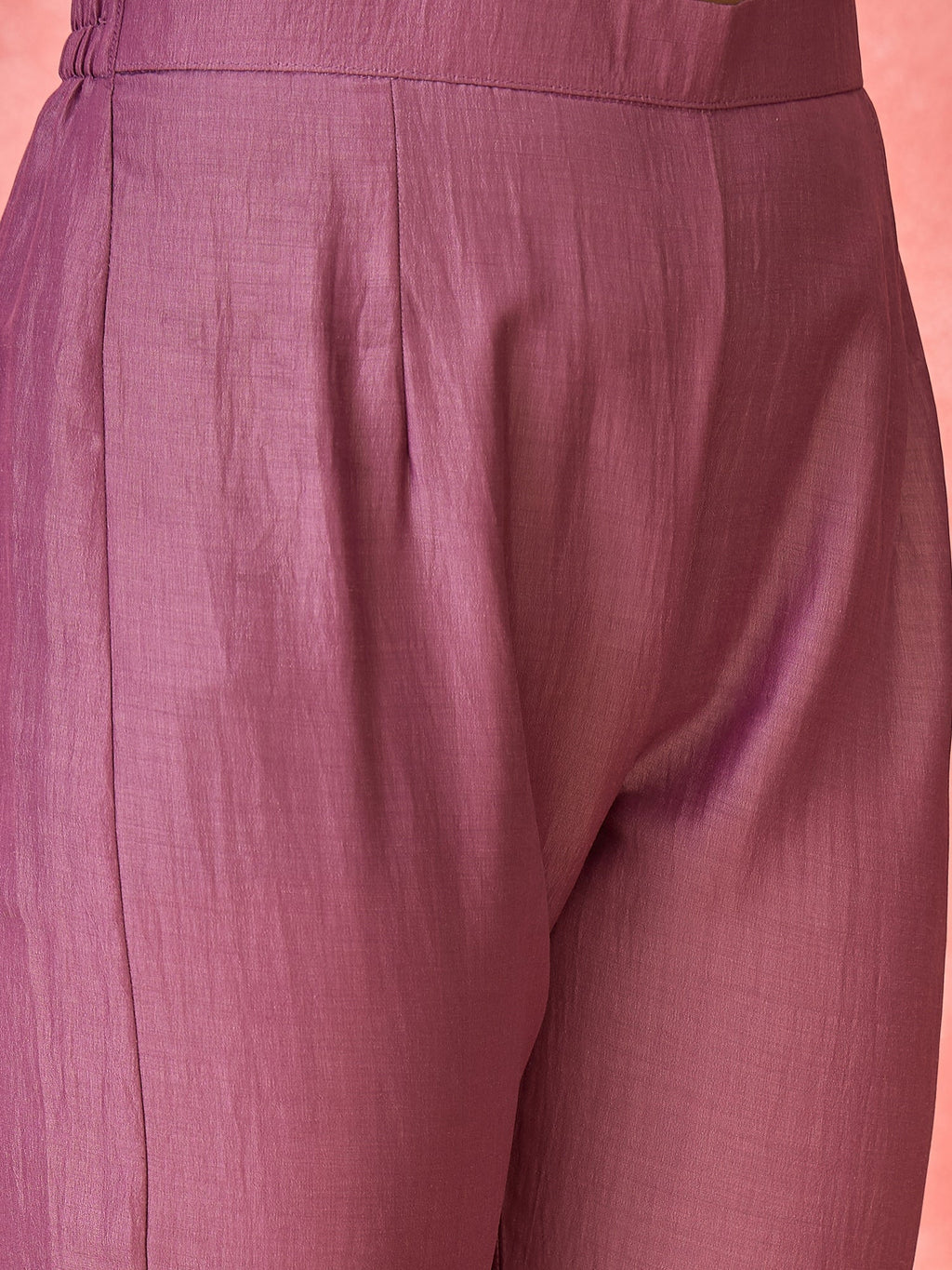 Purple Silk Embroidered Kaftan-Style Kurta Set