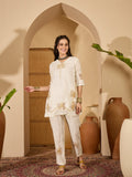 Off White Silk Embroidered Kaftan Kurta Set for Women