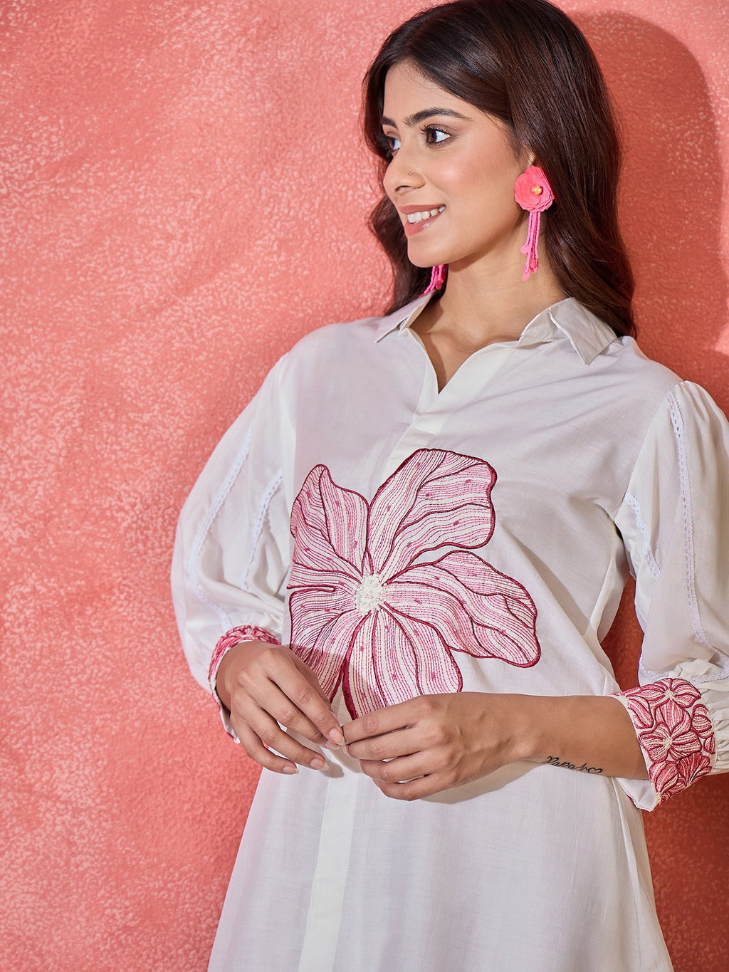 Off White Silk Embroidered Kaftan-Style Kurta Set