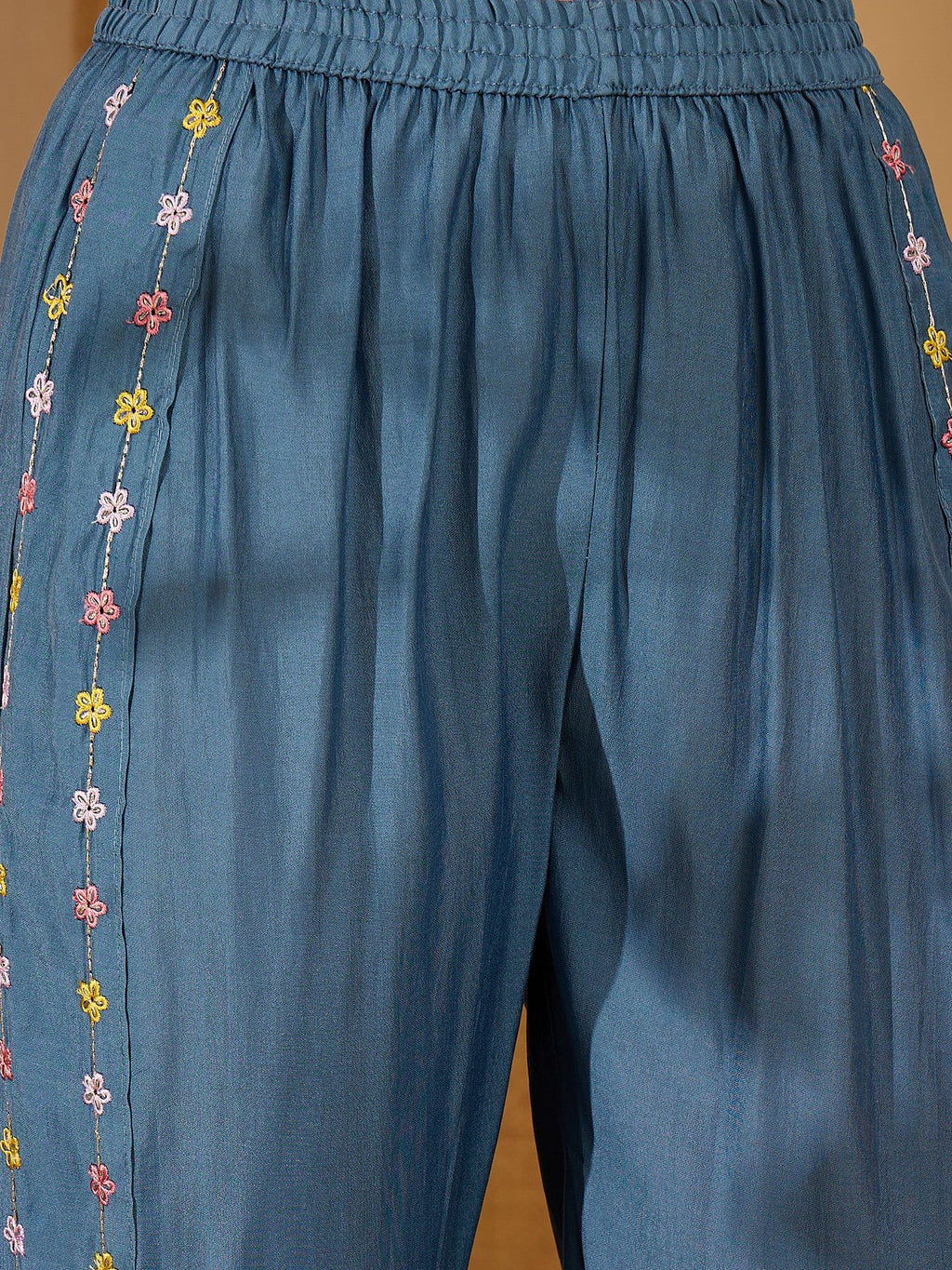 Blue Silk Embroidered Kaftan Kurta Set - Contemporary Ethnic Wear