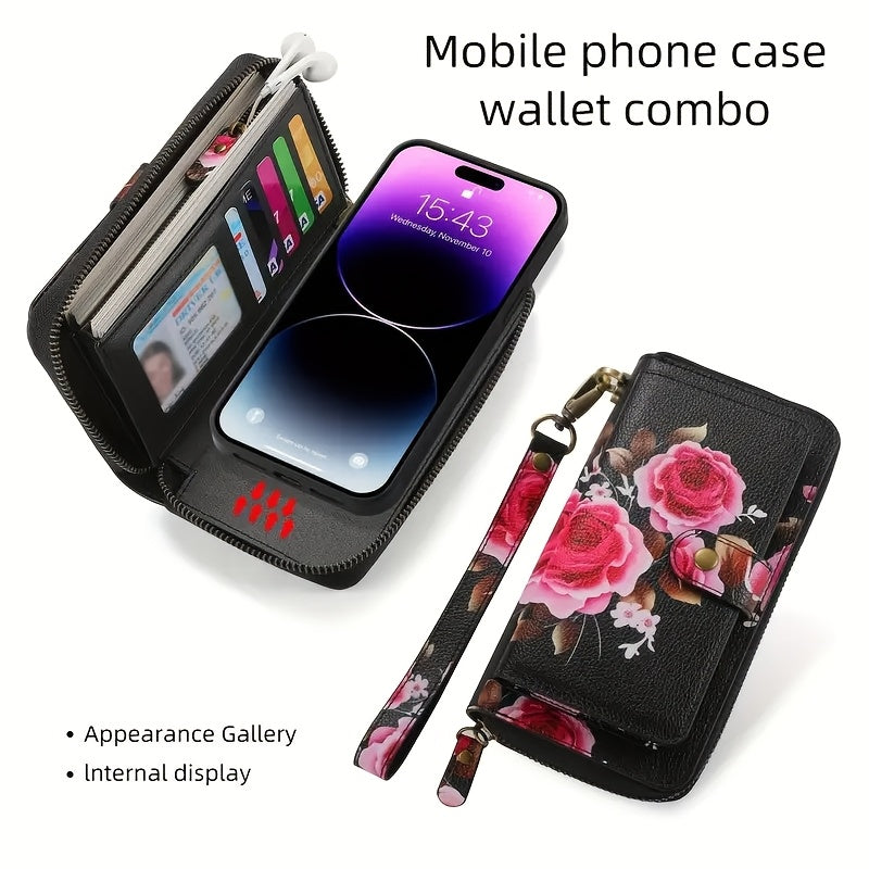 Elegant Floral PU Clutch Chic Zipper Wallet  Phone Bag