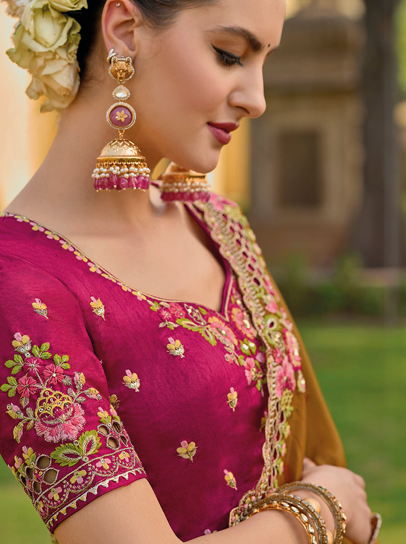Light Brown Organza Silk Embroidered Party Saree