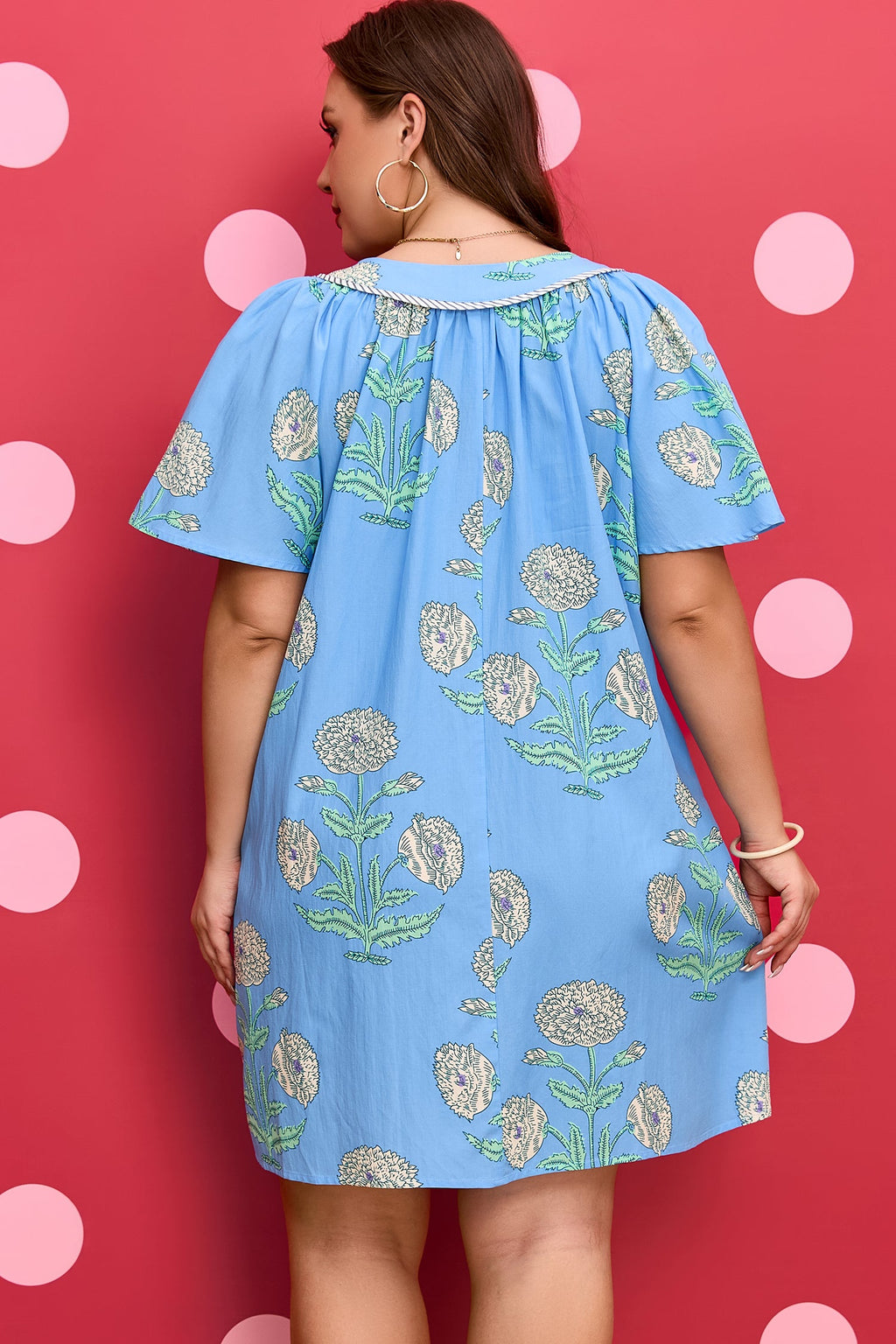 Floral & Stripe Mini Dress | Cotton V-Neck Short Sleeve