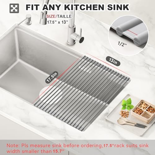 MERRYBOX Roll Up Dish Drying Rack, Over The Sink Dish Rack Foldable,