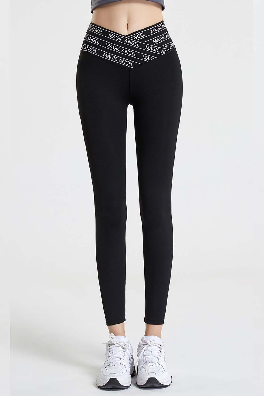 Black Slogan Print High Waist Sports Leggings for Activewear - Image 3
