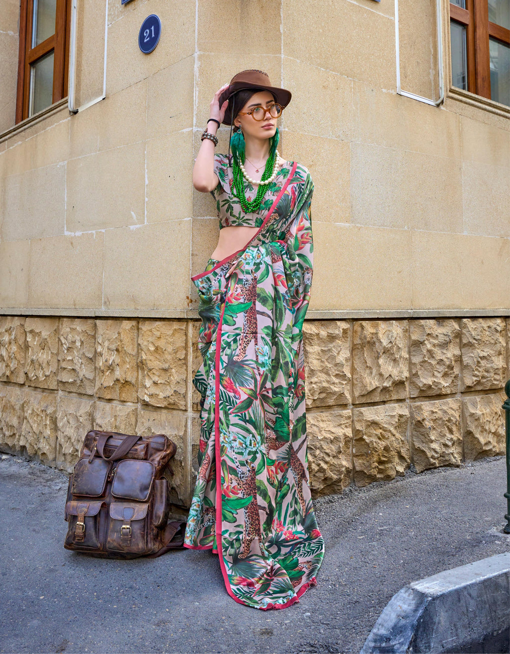 Multi Colour Floral Satin Georgette Saree - Tropical Bohemian Style