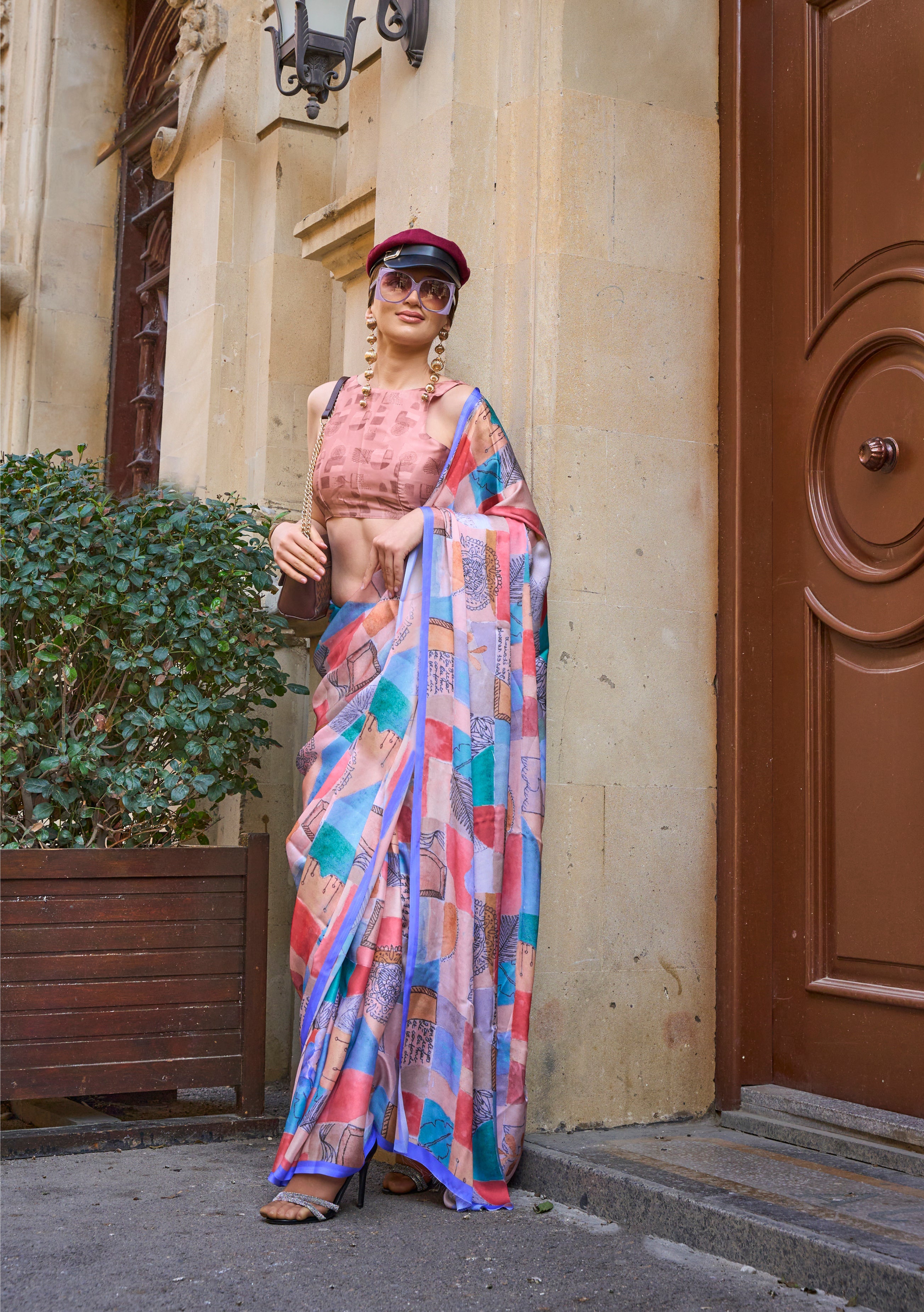 Monjolika Fashion Elegant Multi Colour Satin Georgette Lightweight Saree
