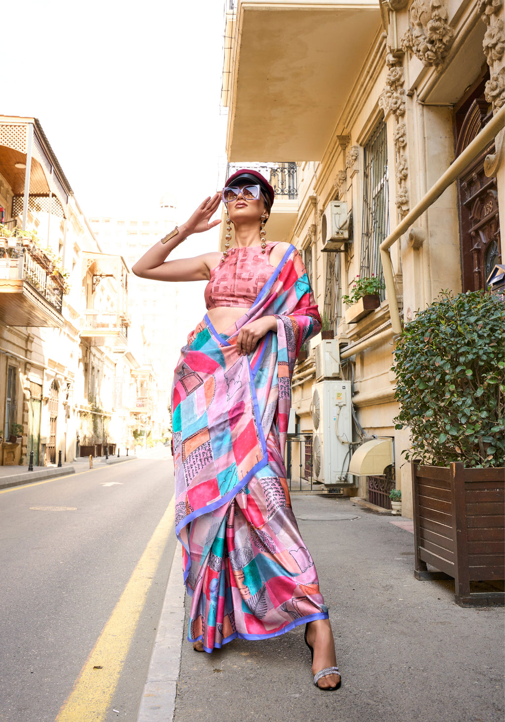 Monjolika Fashion Elegant Multi Colour Satin Georgette Lightweight Saree