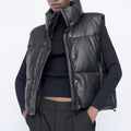 Women's Black Faux Leather Puffer Vest - Harajuku Style - Image 7