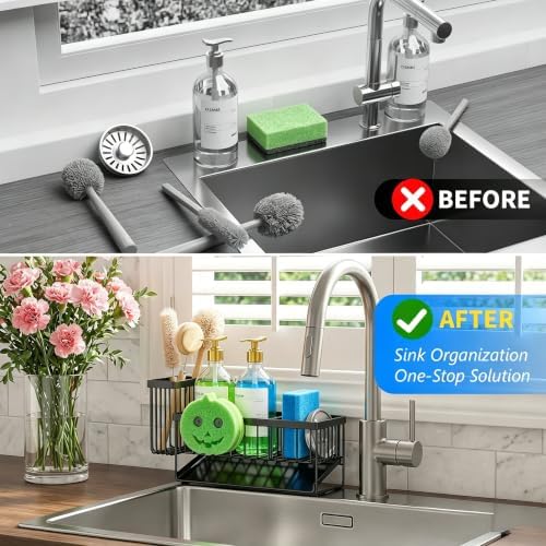Cisily 9.25'' ponge Holder for Kitchen Sink, Smiley Face Sink Caddy