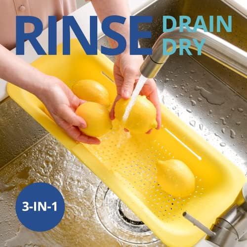 Blue Ginkgo Over Sink Colander, Extendable Kitchen Strainer