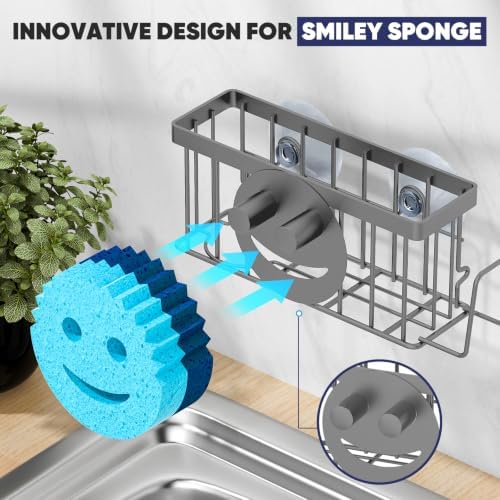 MURLONG Sponge Holder for Kitchen Sink, Sink Caddy Smiley Face-Gray