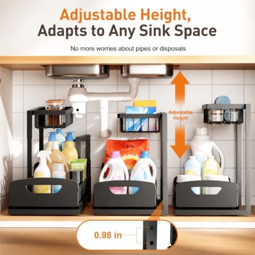 Under Kitchen Sink Organizer, Metal Pull Out Bathroom Organizers and Storage