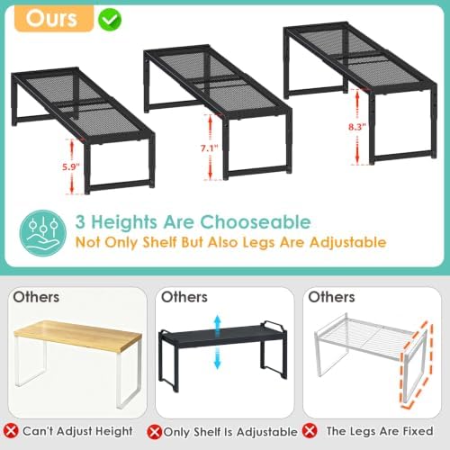 2 Pack Expandable Kitchen Cabinet Shelf Organizer, 15.5"-25.5" Long Adjustable