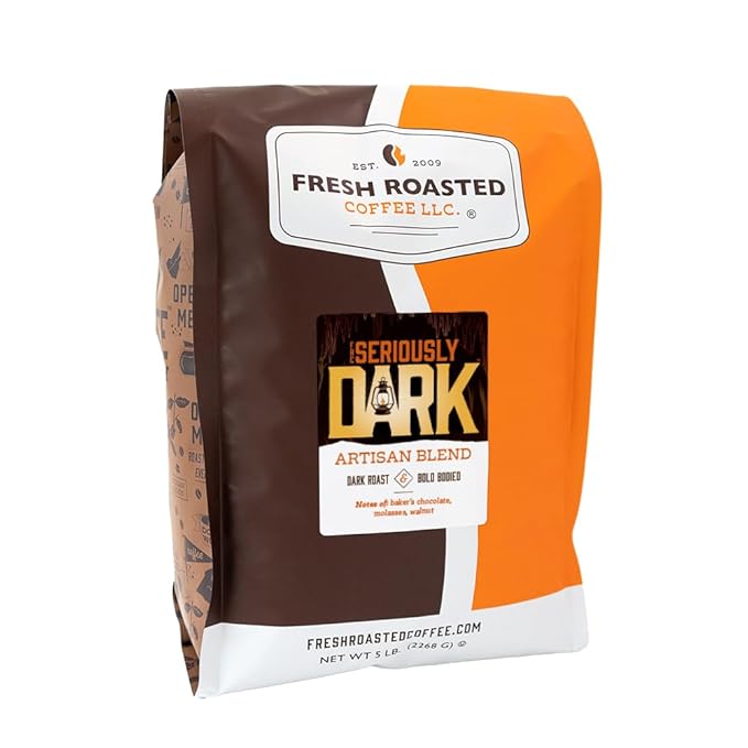 Fresh Roasted Coffee,Seriously Dark Artisan Blend,5 lb Dark Roast, Kosher, Whole Bean