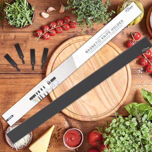 Dmore magnetic knife holder for wall—with 4 hooks, No Drilling 20 Inch black