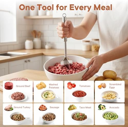 304 Stainless Steel Meat Chopper & Masher, All Stainless Steel 6-Blade Ground