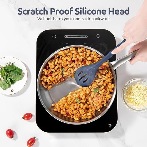 U-Taste Silicone Slotted Spoon, 13.3" Long Large Mix Spoon, Midnight Blue