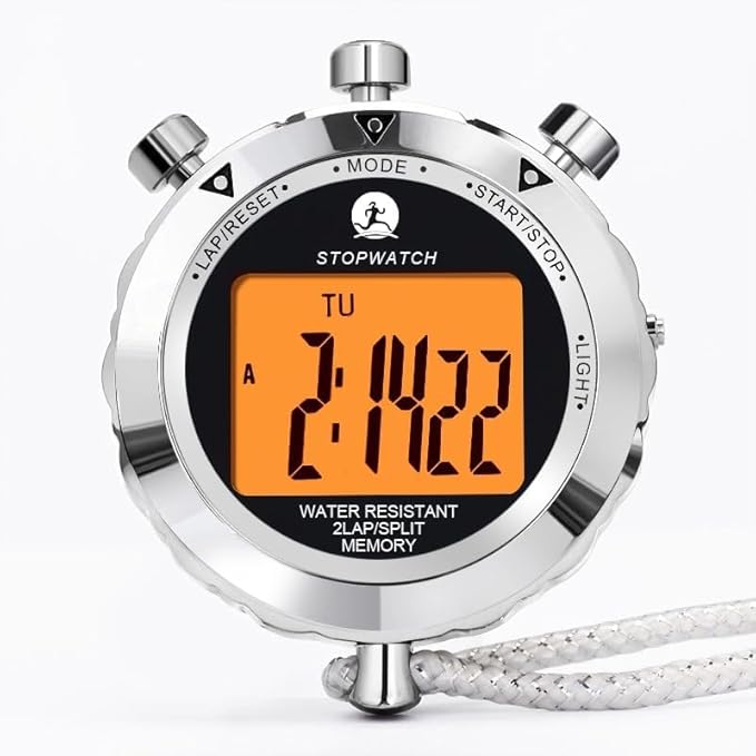 Stopwatch Timer, Digital Stop Watch with 0.01second & 0.001second Timing, Metal 10/100/400 Laps Memory, Rolilink Large dispaly Alarm Clock for Coach Sports Running Marathon