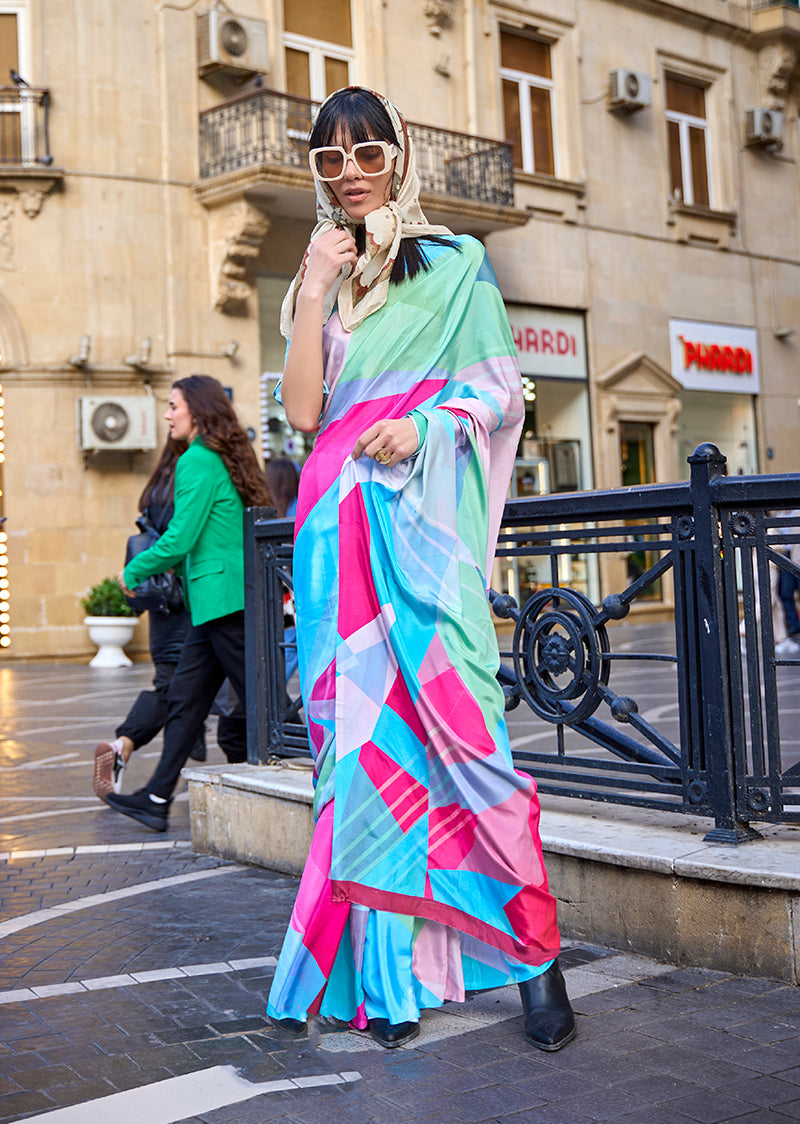 Elegant multi-colour crepe silk saree with a smooth drape for festive wear