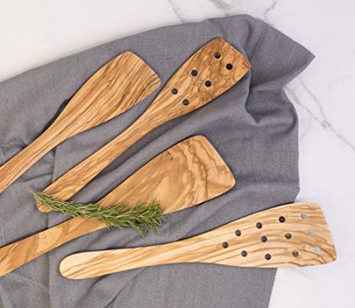 Eddington Italian Olive Wood Wide Pierced Spatula, Handcrafted in Europe