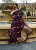 Dark wine color satin handloom silk designer saree