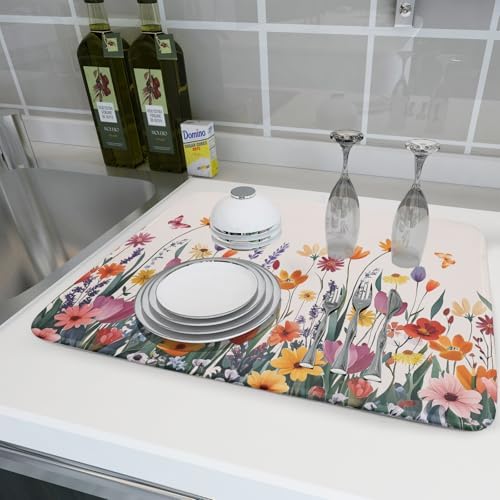 Kawani Spring Summer Flowers Dish Drying Mat