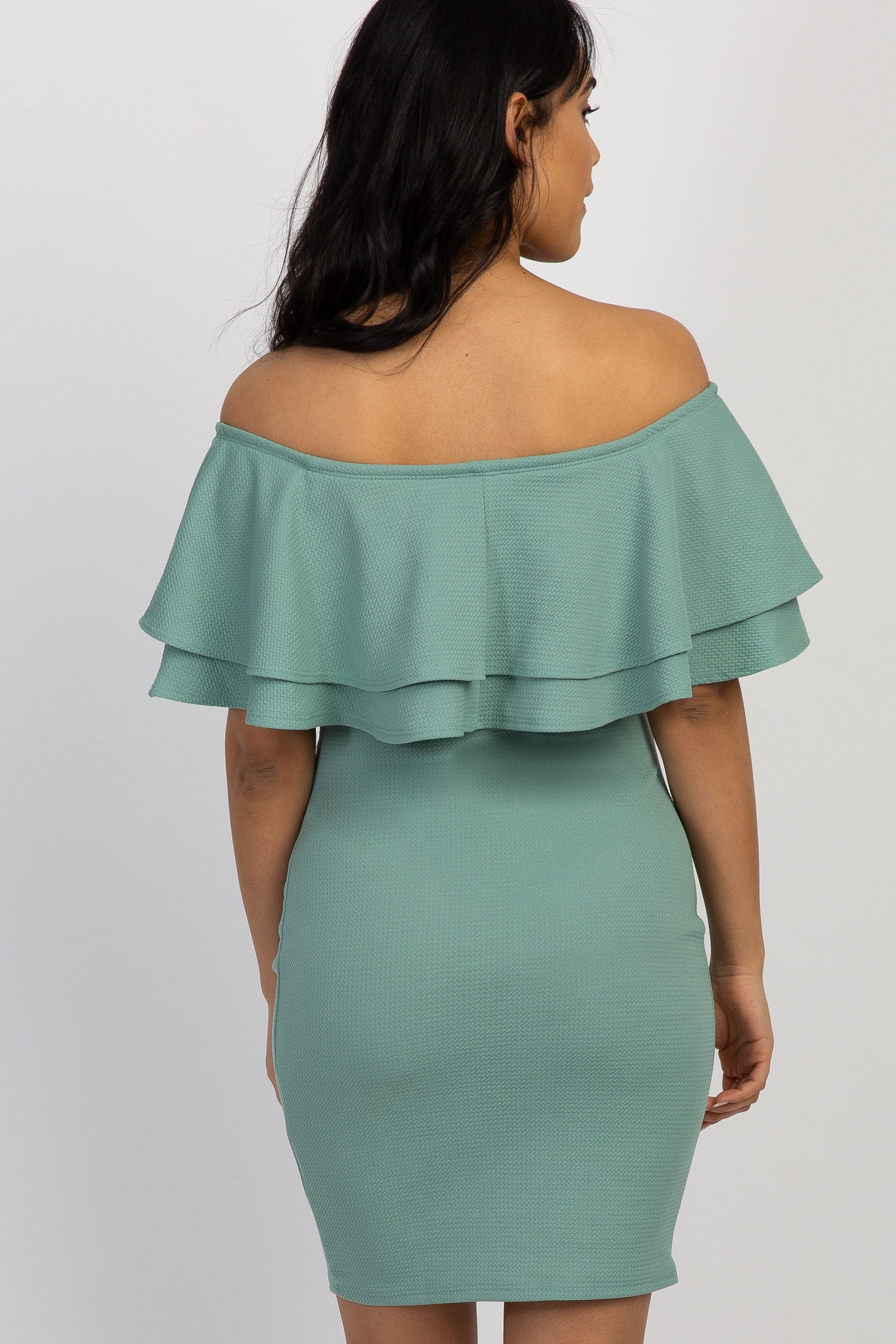 Sage Off Shoulder Fitted Maternity Dress