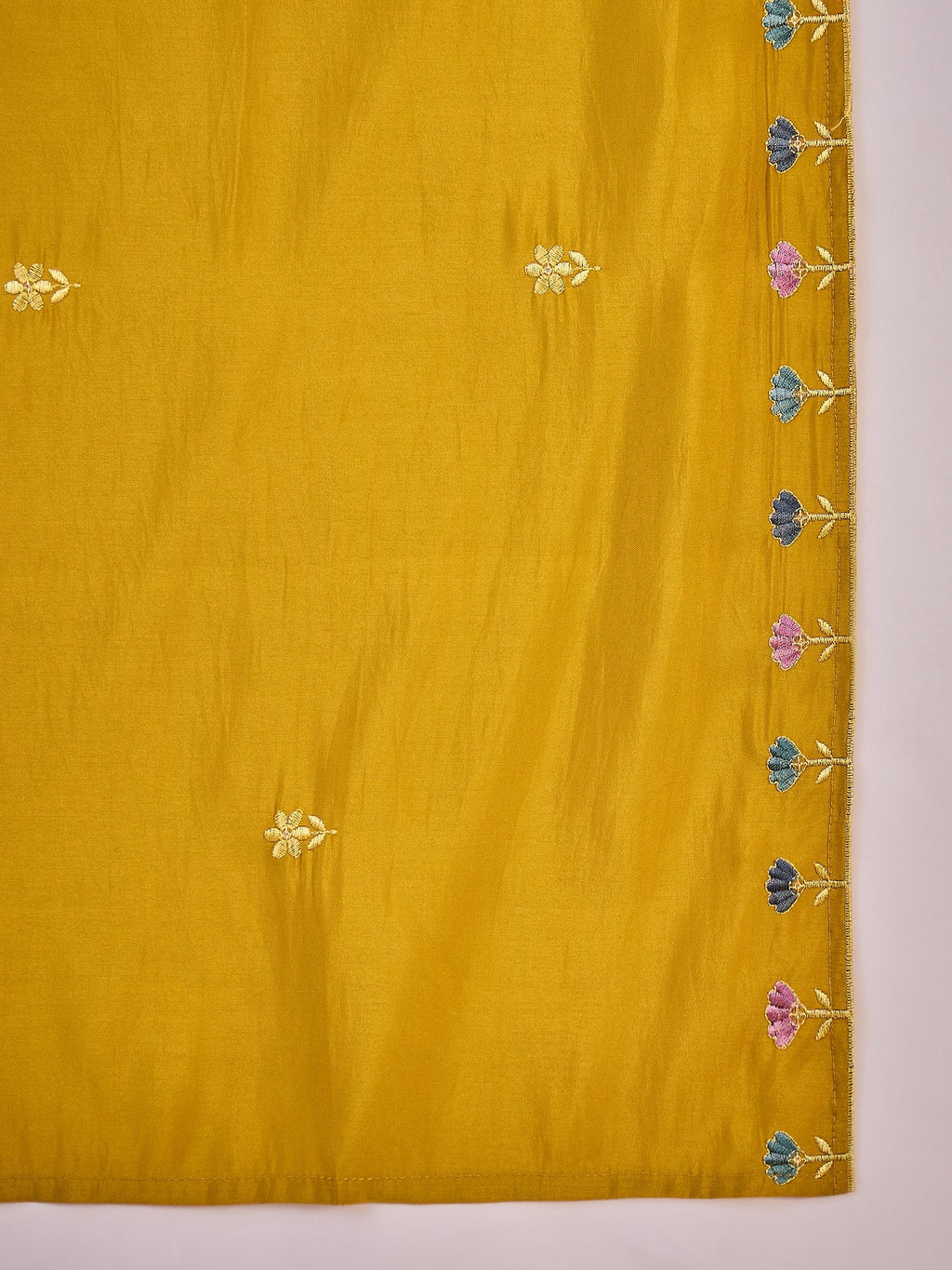 Mustard Silk Embroidered Readymade Kurta Set