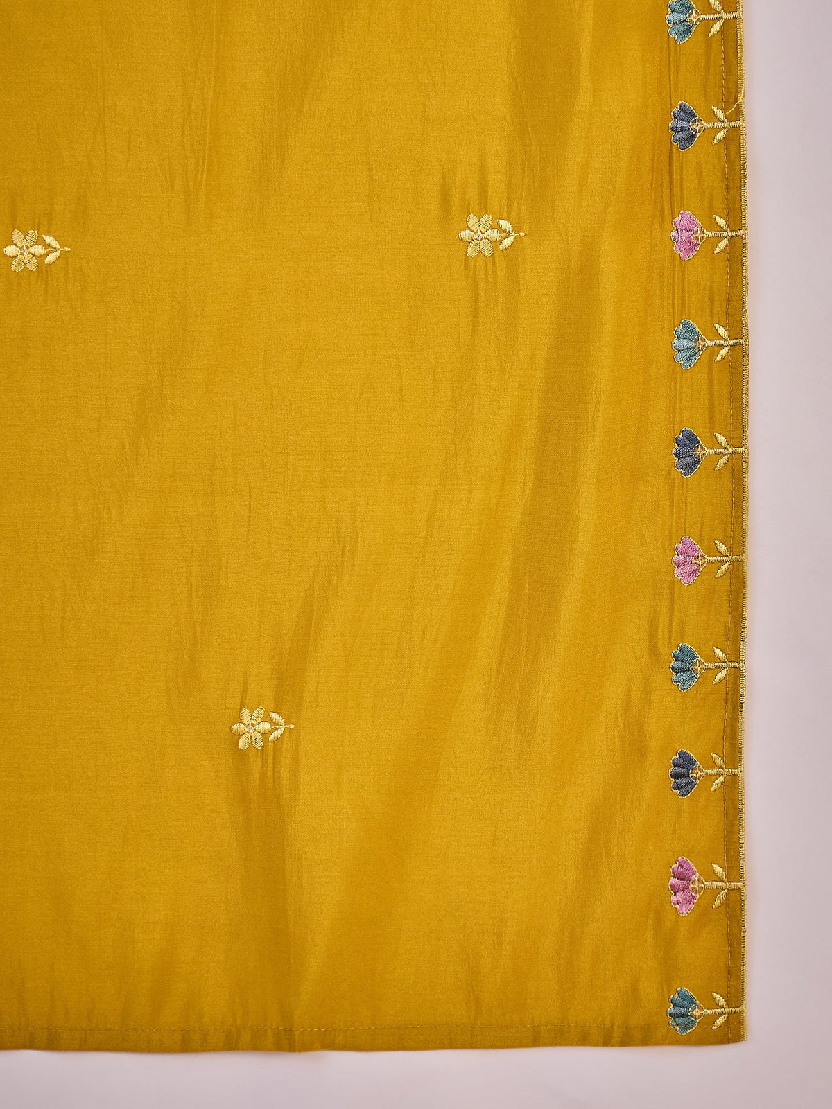 Mustard Silk Embroidered Readymade Kurta Set