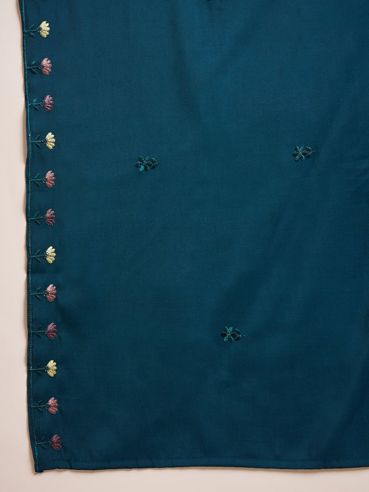 Teal Silk Embroidery Readymade Kurta Set for Women
