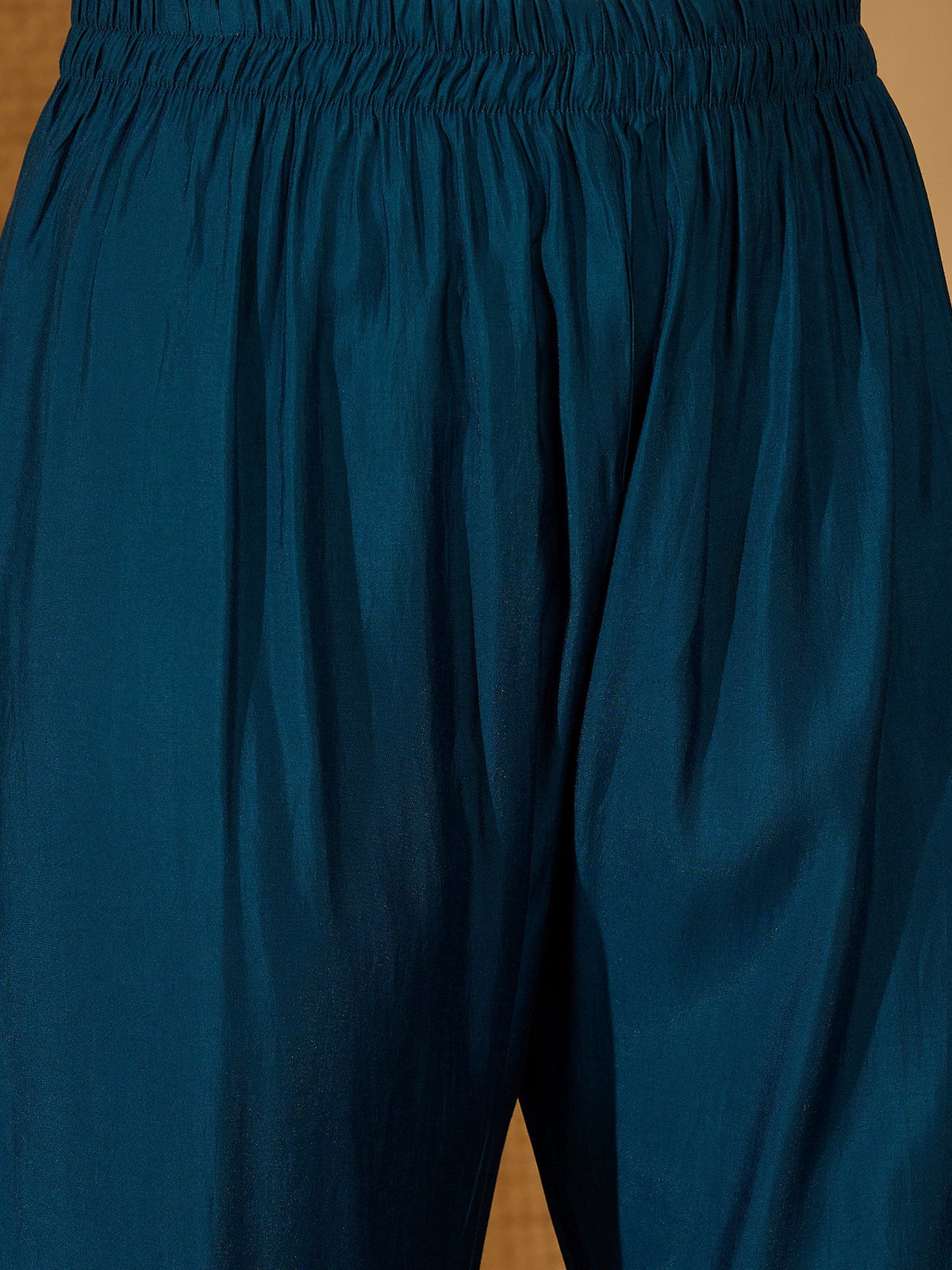 Teal Silk Embroidery Readymade Kurta Set for Women