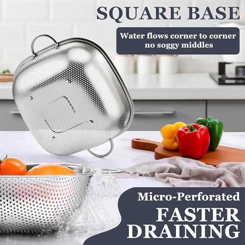 E-far Stainless Steel Colander Set of 3, Square Strainers and Colanders